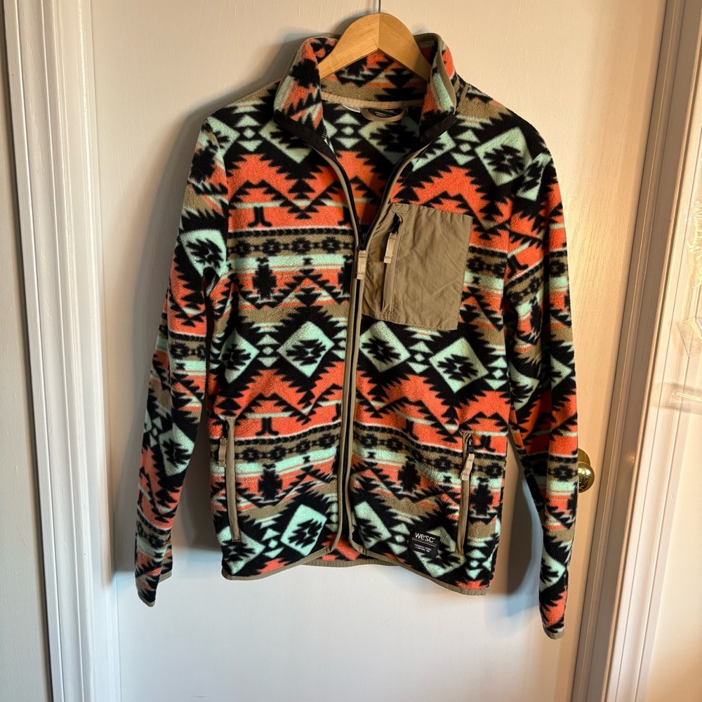 Wesc Aztec Fleece Jacket in Mint, Coral & Black men M  ladies L